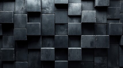 Poster - A black and white photo of a wall made of gray blocks