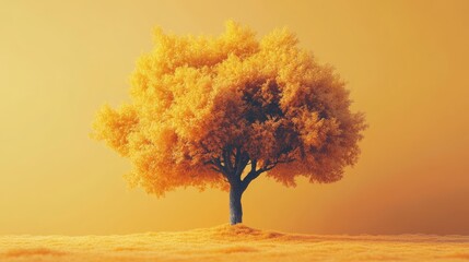 Wall Mural - A tree is standing in a field of yellow grass