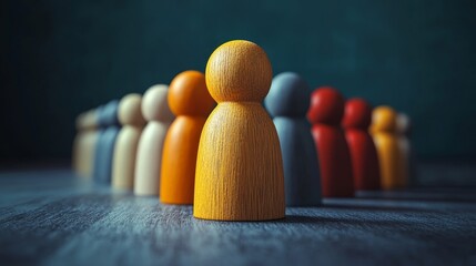 Wall Mural - A wooden figure stands in front of a group of wooden figures