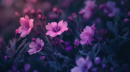 Sticker - Vibrant pink flowers in a dreamy purple haze