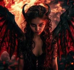 Wall Mural - Fiery demonic woman with horns