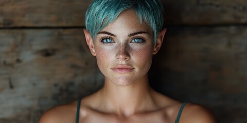 Poster - Thoughtful woman with blue hair