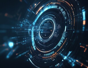 Aufkleber - Futuristic high-tech digital interface with glowing cyber elements and abstract design in a circular pattern, ideal for technology and innovation themes
