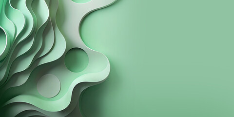 Poster - Abstract background. Paper cutting art in fantasy style with green wave shape concept of freedom and wind. 3d rendering, Modern, Contemporary, design