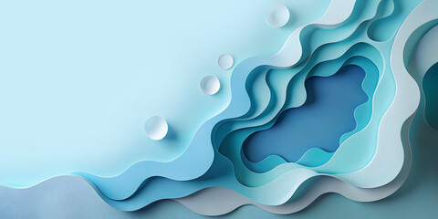 Poster - Abstract background. Paper cutting art in fantasy style with blue ocean wave shape concept of water and freedom. Minimal, Contemporary art, Digital art