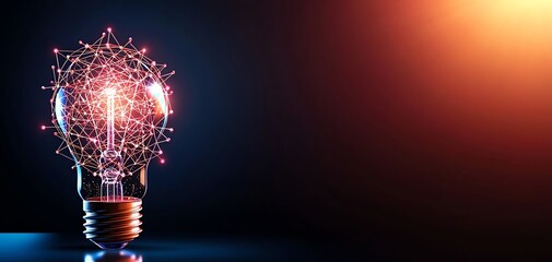 Abstract glowing lightbulb with network connection, representing innovation and ideas