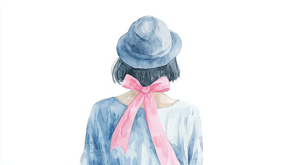 Breast cancer survivor, standing tall, wearing a pink ribbon, proud and strong, Watercolor style