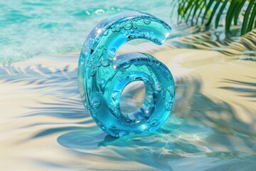 A blue number 6 is floating in the ocean