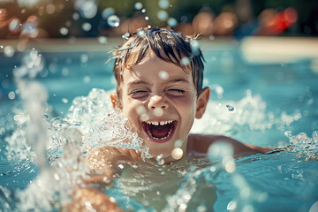 Sticker - Happy child boy in swimming pool