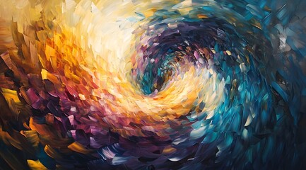 Wall Mural - Abstract Painting with a Swirling Pattern of Yellow, Purple, and Blue Hues