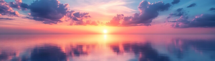 Wall Mural - Pink and Blue Sunset Over Ocean Realistic Image