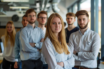 Wall Mural - Successful business IT team posing in modern office