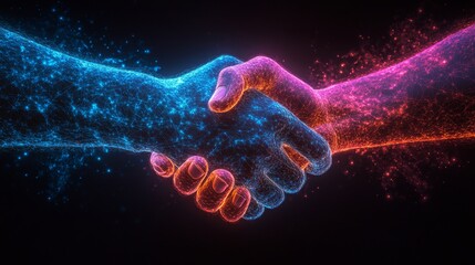 Poster - Hands meet in a colorful handshake, representing unity and cooperation in a dynamic, energetic environment.
