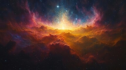 cosmic nebula swirling with vibrant colors distant galaxies shimmering stars vast celestial expanse 