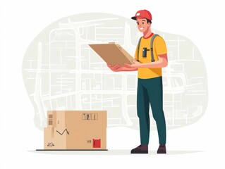Poster - Flat design depicting the concepts of logistics delivery driver tracking and management  The image showcases various elements related to efficient transportation supply chain optimization