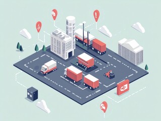 Poster - Streamlined Logistics Real Time Analytics for Efficient Supply Chain Management  Flat design showcasing the use of data technology and intelligence to optimize logistics and distribution processes
