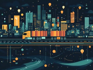 Poster - Streamlined Logistics A flat design showcasing the of multimodal transport tracking and optimization systems to enhance efficiency visibility and coordination across supply chain