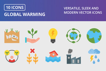 Wall Mural - Global Warming Flat Icon Set