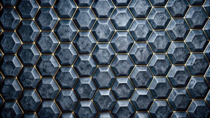 Wall Mural - Dark hexagonal pattern with metallic texture.