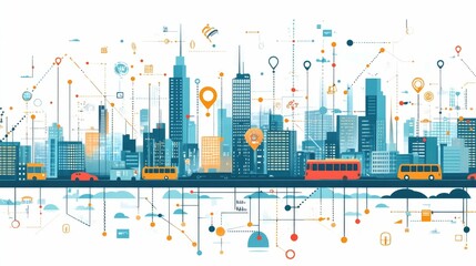 Poster - Interconnected Transportation Network Hubs in Flat Design Depicting Efficient Logistics System Urban Infrastructure and Innovative Connectivity