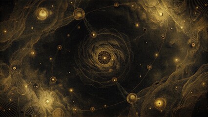 Wall Mural - Abstract cosmic swirl with golden stars.