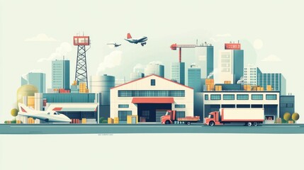 Poster - Efficient Logistics and Transportation Hub Showcasing Integrated Supply Chain Solutions Warehouse Management and Seamless Cargo Delivery Processes