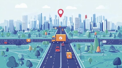 Poster - Optimized Transportation Network for Seamless Last Mile Delivery A Flat Design Showcasing Efficient Logistics Supply Chain Management and Innovative Delivery Solutions