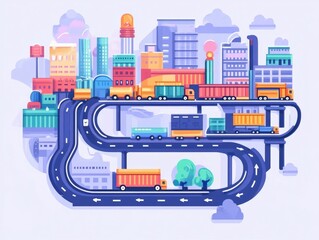 Poster - Efficient Transportation Network for Streamlined Trucking Flat Design Showcasing the Logistics and Distribution of Cargo Freight through a Sophisticated Supply Chain System