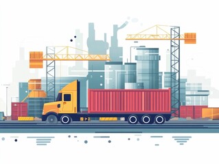 Fototapete - Efficient Transportation Logistics Managing Costs and Optimizing Delivery with Flat Design This image showcases the importance of effective logistics management