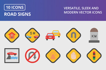 Wall Mural - Road Signs Flat Icon Set