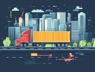 Fototapete - Flat design showcasing logistics monitoring and transportation performance analysis  Includes dashboard analytics data visualization and optimization concepts for business and supply chain management