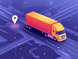 Poster - Flat design showcasing efficient real time cargo tracking and transportation logistics management system for seamless supply chain and distribution network