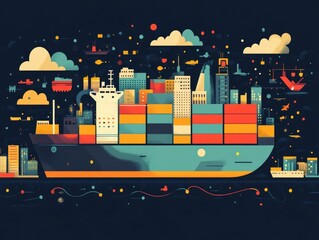 Poster - Efficient Logistics Network Enabling Global Shipping and Transportation   Flat Design of Interconnected Shipping Routes Warehouses and Distribution Hubs for Seamless Freight Movement