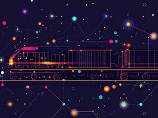 Poster - Efficient Transportation Network Connecting Supply Chain Nodes in a Flat Minimalist Design Representing Logistics Delivery and Distribution Systems