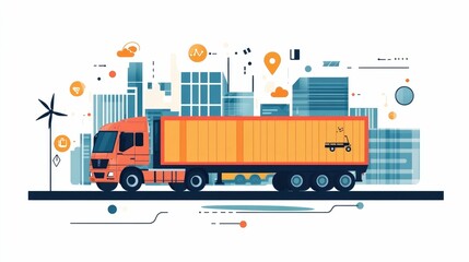 Poster - Flat design showcasing digital tools and applications for efficient logistics and transportation management in the modern business and commerce landscape