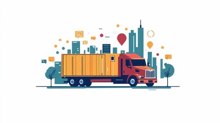Fototapete - Streamlined Logistics Digital Tools for Efficient Transportation Management  Flat design showcasing a modern dashboard interface for data driven logistics planning and optimization
