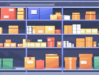 Poster - Flat design depicting automated inventory optimization and systems  Showcasing logistics technology data analytics and digital solutions for efficient supply chain management and distribution