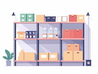 Poster - Flat design showcasing the concept of inventory optimization and just in time inventory strategy for efficient supply chain management and business productivity