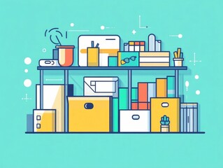 Poster - Inventory Optimization Strategy Streamlining Supply Chain Efficiency through Just In Time Flat Design This image depicts a visual representation of an inventory management approach that focuses on