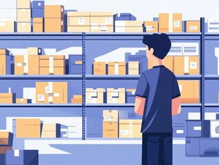 Poster - Flat design showcasing the concept of inventory optimization and real time level monitoring for efficient supply chain management and data driven decision making
