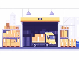 Poster - Efficient Logistics and Inventory Distribution Optimization Concept Illustrated in Minimalist Flat Design Style  Streamlined Supply Chain Management Warehouse Storage