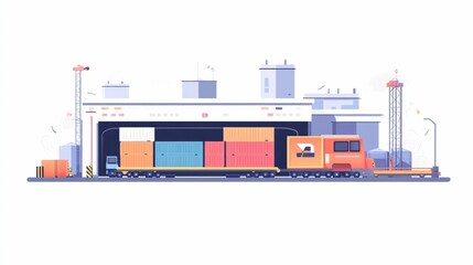 Poster - Efficient Logistics and Cross Docking for Optimized Inventory Management and Distribution   Flat Design Showcasing the Streamlined Flow of Goods Cargo