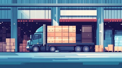Poster - Flat design showcasing the concept of efficient cross docking for streamlined inventory management and logistics optimization  The image depicts the movement and organization of goods products