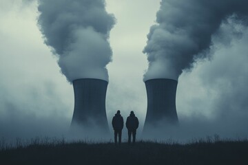 Canvas Print - Engaging silhouettes that highlight the role of nuclear energy in the mix of sustainable solutions for a low-carbon future