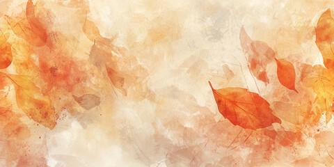 Sticker - Autumn watercolor background featuring soft orange and yellow leaves gently scattered across a textured warm backdrop.