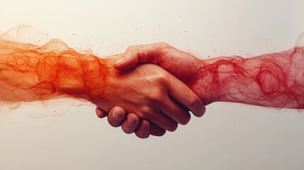 Poster - Hands clasp in a handshake, created with colorful swirling effects, symbolizing collaboration and unity.