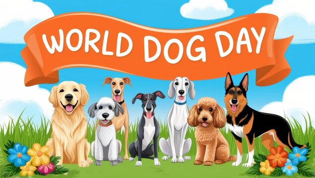 A vibrant colorful illustration depicting a joyful dog day