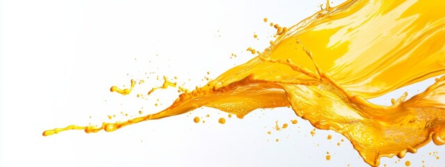 Wall Mural -  A yellow liquid splashes high above a white surface against a backdrop of a blue sky