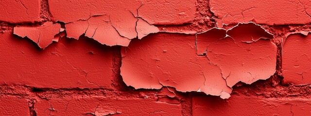 Sticker -  A detailed view of a red brick wall exhibiting chips and peels in the paint layer