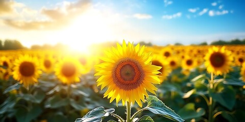 Canvas Print - Sunflower Field at Sunset - A Vibrant Summer Landscape Photo